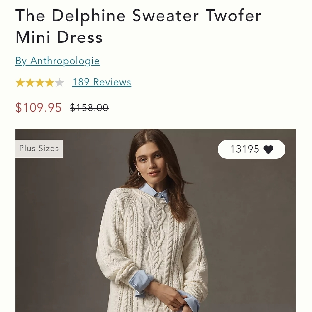 Anthropologie Ivory Cable-Knit Twofer Dress with Light Blue Shirt